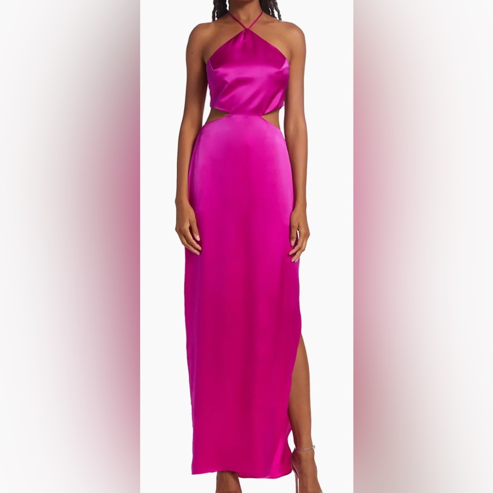 Amanda Uprichard Akron Silk Cut Out Maxi Dress in Hot Pink, size Small